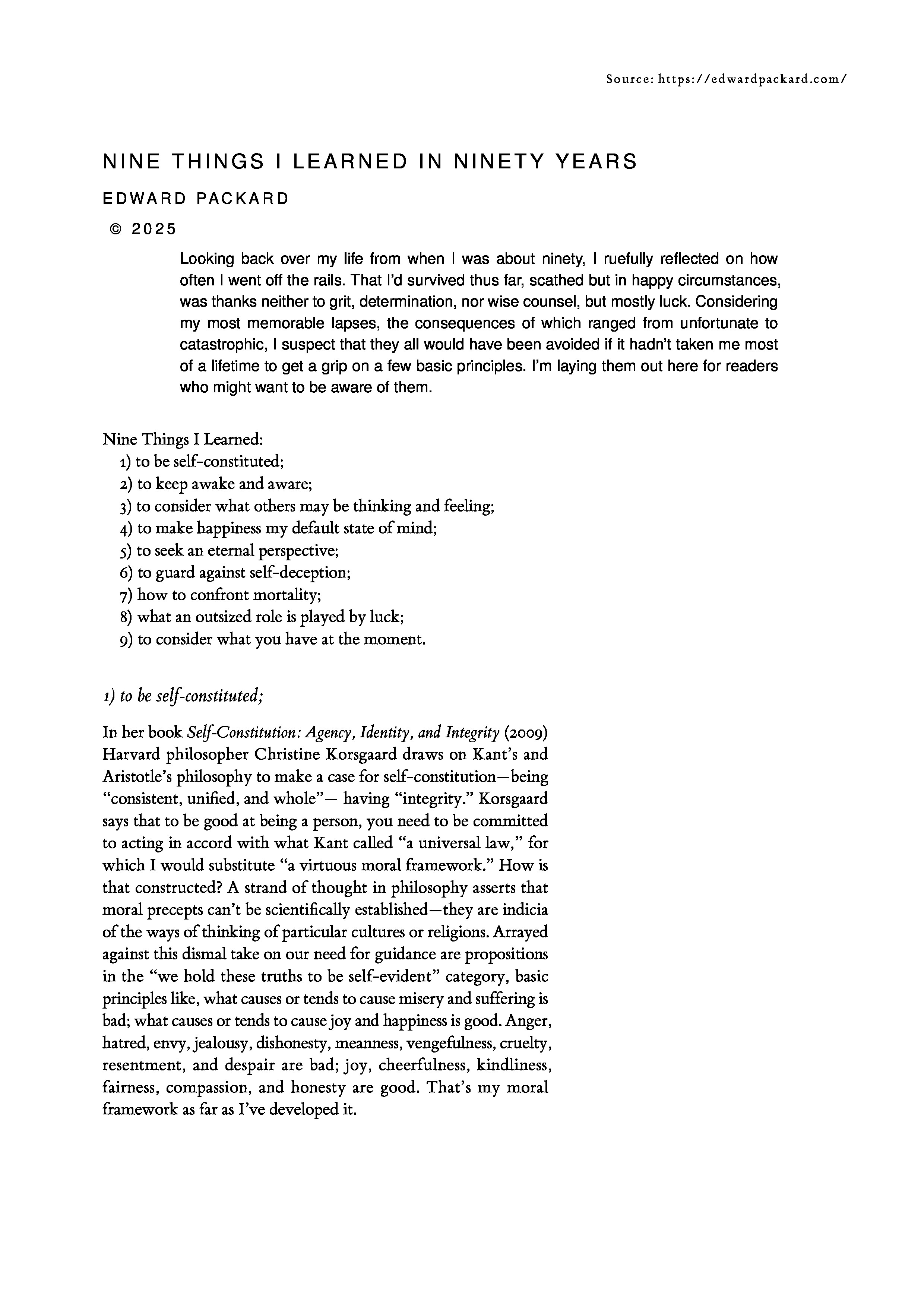 Edward Packard's "Nine Things I Learned in Ninety
Years".