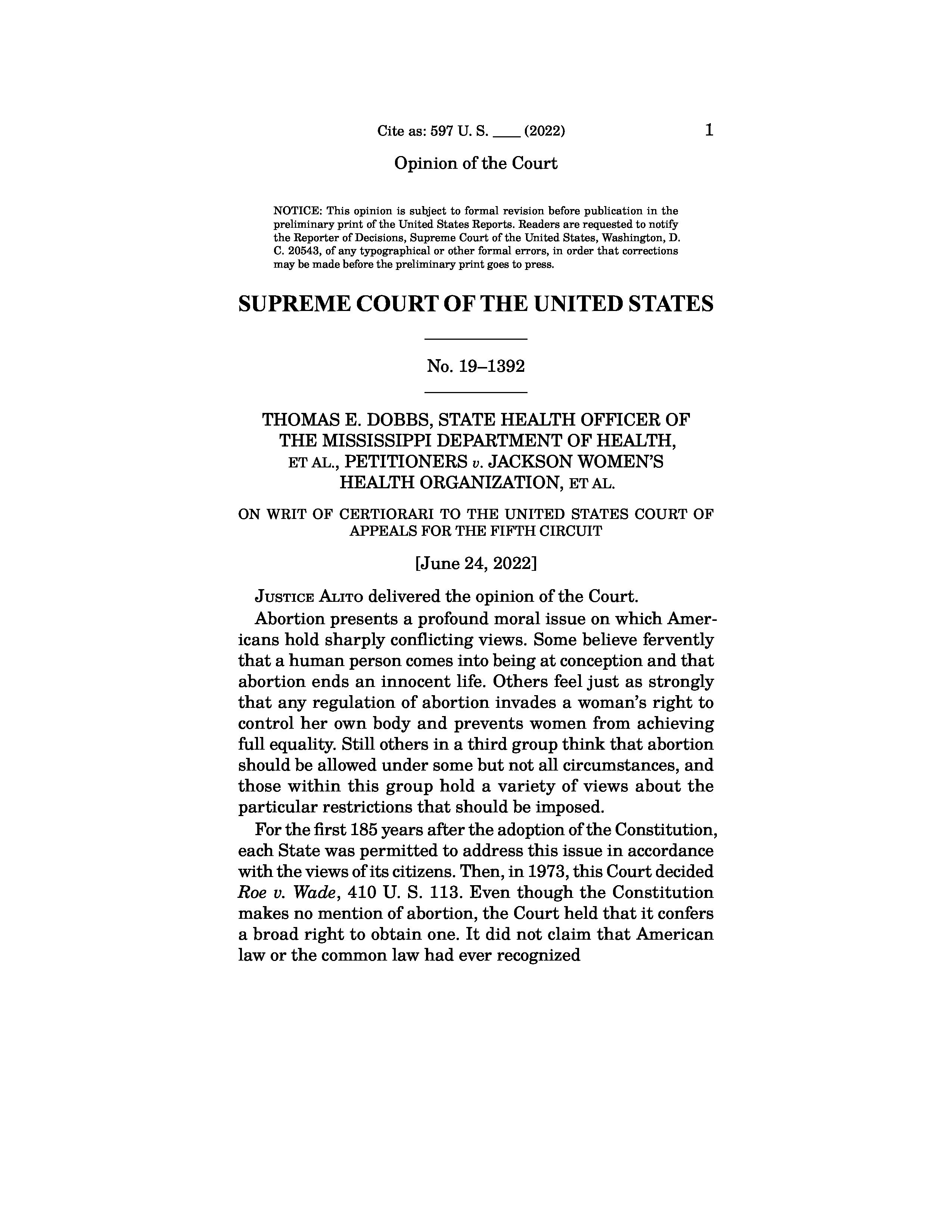 Opinion slip of the Supreme Court of the United
Stated.